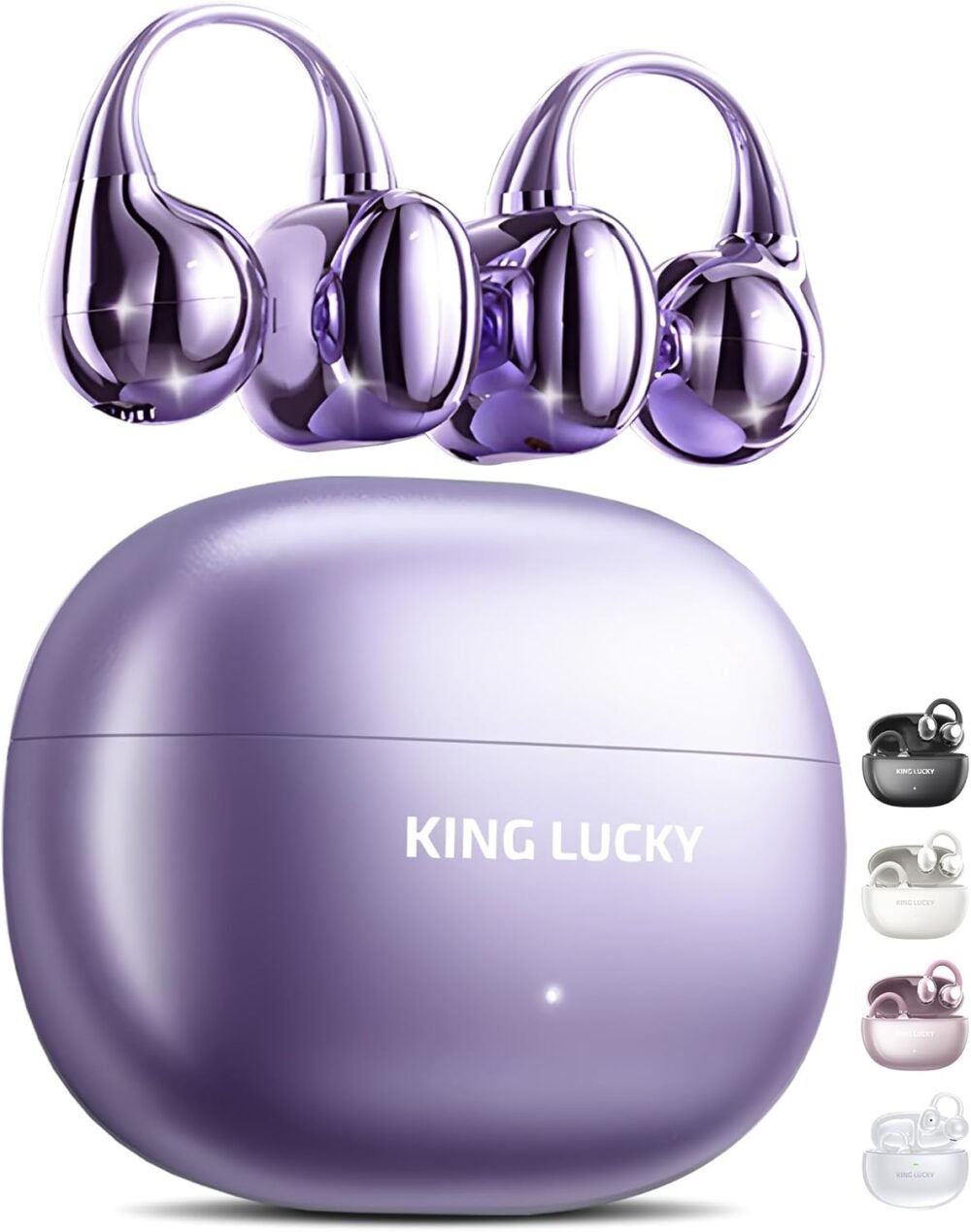 King Lucky Clip on Earbuds Open Ear Wireless Bluetooth 5.4 Headphones with Mic,50H Play,Noise Cancelling,Waterproof,Sports Ear Buds,Comfortable for Small Ears & Glasses Wearers,Workouts (Purple) - Image 2