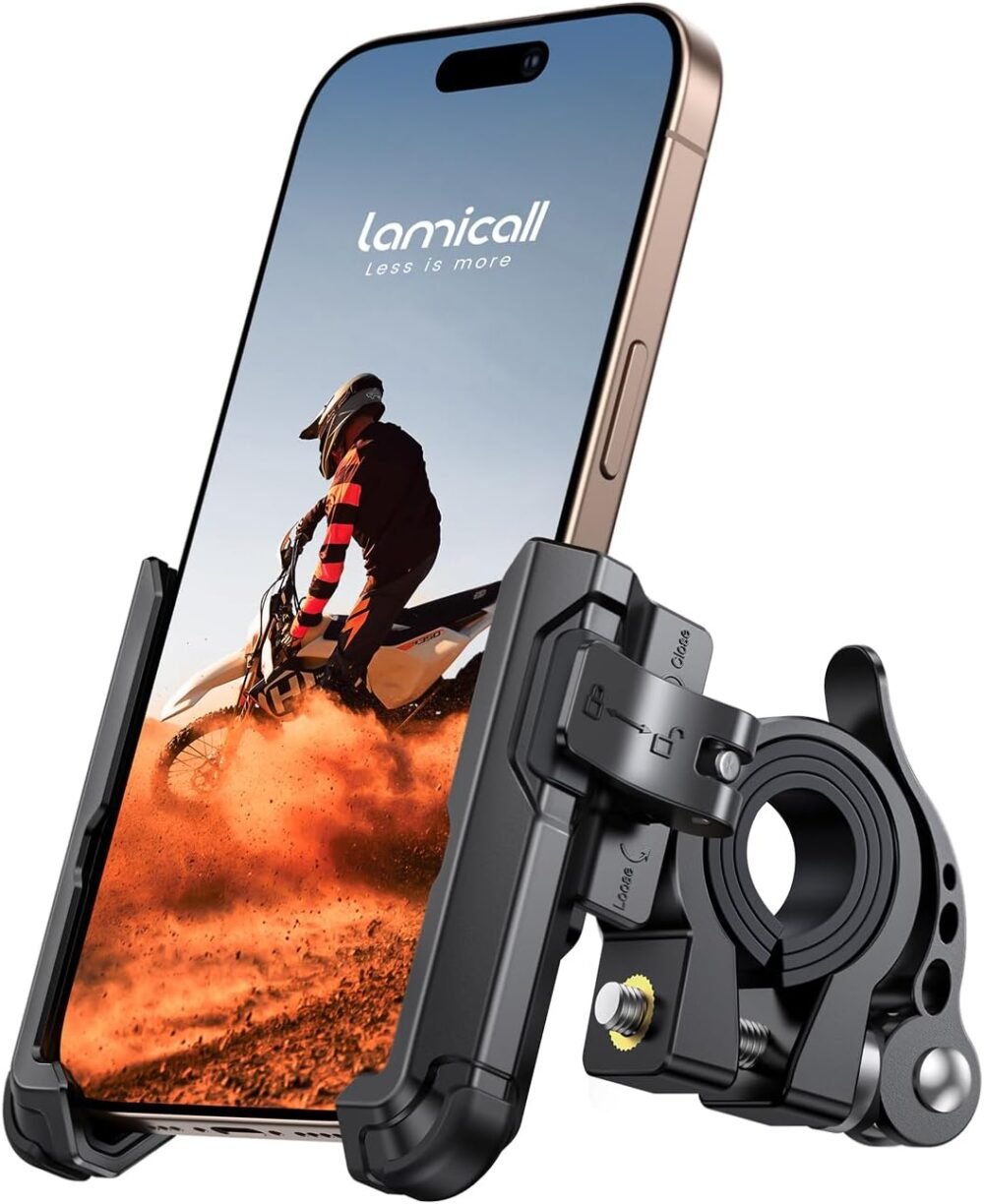 Lamicall Motorcycle Bike Phone Mount - [No Block Camera] [1s Lock] Bike Cell Phone Holder Clamp, Bicycle Scooter Handlebar Clip, for iPhone 16 15 14 Pro Max, Galaxy S25 S24 Ultra, 4.7-7" Phones - Image 2