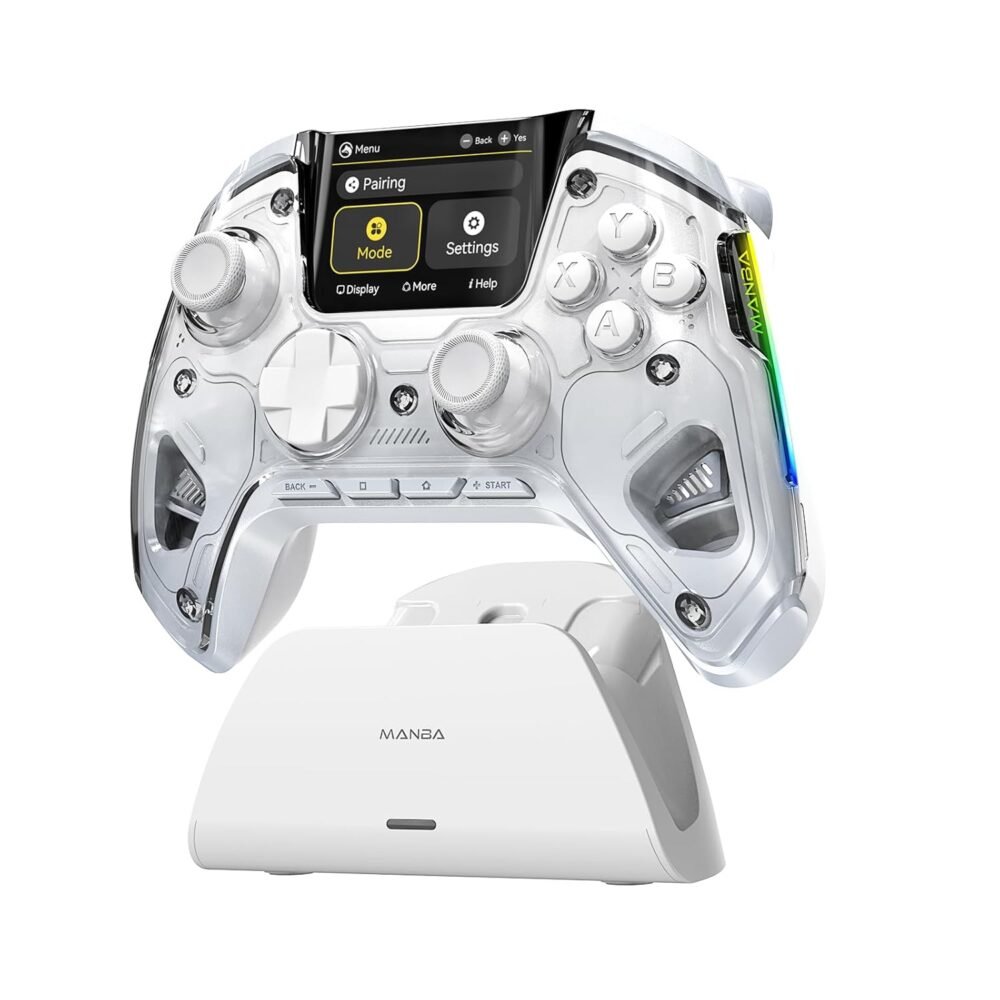ManbaOne Interactive Screen Wireless Gaming Controller for PC/Switch/iOS/Android,Hall Effect Stick & Trigger,RGB Lighting,Remappable Buttons,1800mAh with Charging Dock (White) - Image 2
