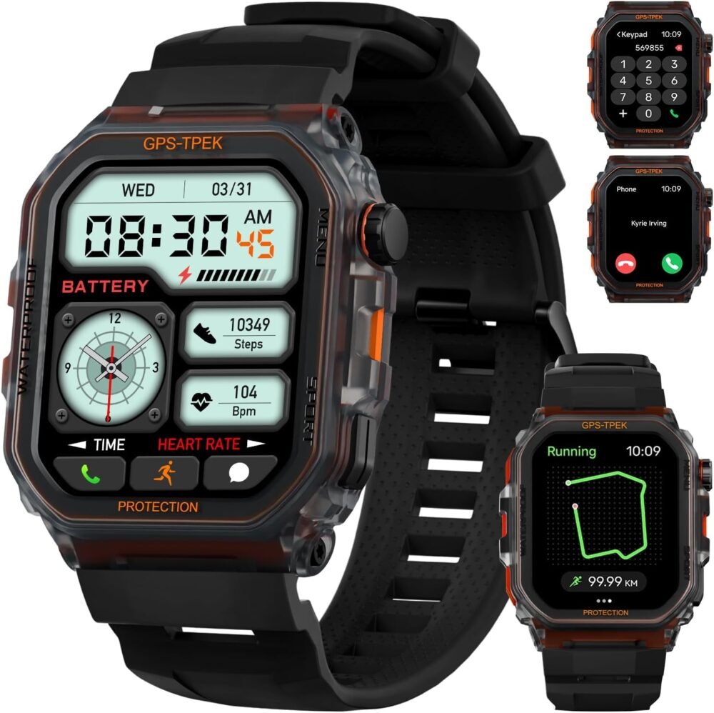 Military Smart Watch for Men (Answer/Make Calls), 1.75'' Smart Watch for Android and iPhone, Fitness Watch with 100+ Sports Modes, IP68 Waterproof, GPS/Heart Rate/Sleep/Stress, Watches for Men - Image 2