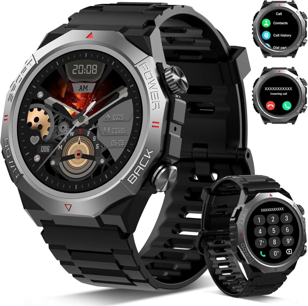 Military Smart Watches for Men(Answer/Make Calls), 1.39"HD Fitness Watch, 24/7 Heart Rate Sleep Monitor, Smart Watch for Men 110+ Sport Modes, 30Day, IP68 Waterproof Smartwatch for Android iOS, Black - Image 2