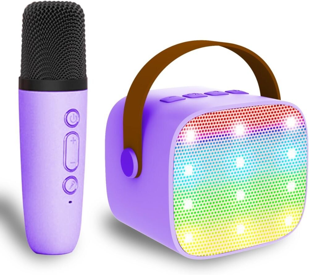 Mini Karaoke Machine for Kids & Adults, Kids Toys for Girls & Boys Gifts, Bluetooth Speaker with 1 Wireless Microphone for Kids Adults Toddler Girls Home Party Birthday Gifts Purple - Image 2