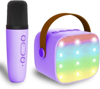 Mini Karaoke Machine for Kids & Adults, Kids Toys for Girls & Boys Gifts, Bluetooth Speaker with 1 Wireless Microphone for Kids Adults Toddler Girls Home Party Birthday Gifts Purple - Image 2