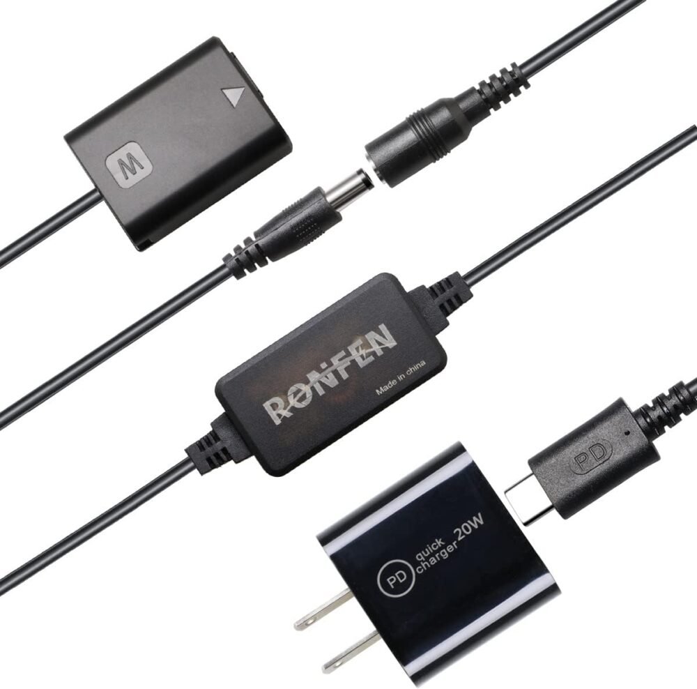 NP-FW50 Dummy Battery DC Coupler USB-C Cable PD Adapter Kit Replace AC-PW20 AC Power Adapter for Cameras Sony Alpha ZV-E10 A7 A7R A7S A7II A7SII A6500 A6300 A6000 A5000 RX10 II IV NEX-5 NEX-7 - Image 2