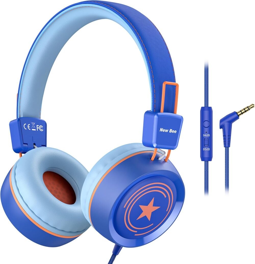 New bee Kids Headphones for School with Microphone KH20 HD Stereo Safe Volume Limited 85dB/94dB Foldable Lightweight On-Ear Headphone for boy Mac/Android/Kindle/Tablet/Pad(Royal Blue) - Image 2