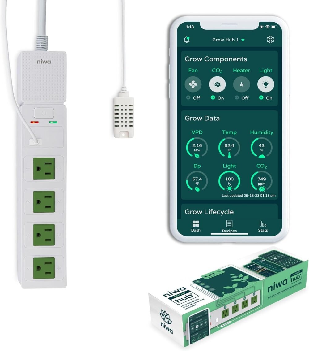 Niwa Grow Hub+, Smart Grow Room Controller with Temperature, Humidity, and Light Sensors. Monitor & Automate Your Indoor Garden. Ideal for Small-Scale Grow Tents. Receive Alerts and Control Your VPD - Image 2