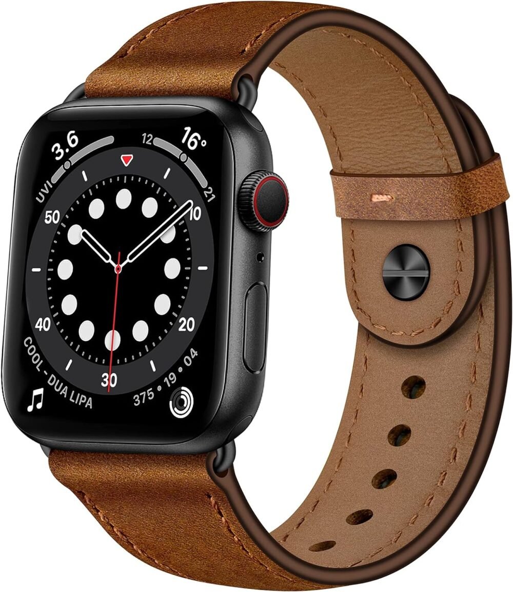 OUHENG Compatible with Apple Watch Band 49mm/46mm/45mm/44mm/42mm, Genuine Leather Bands Strap for iWatch Ultra 2/1 SE Series 10 9 8 7 6 5 4 3 2 1 (Retro Brown/Black) - Image 2