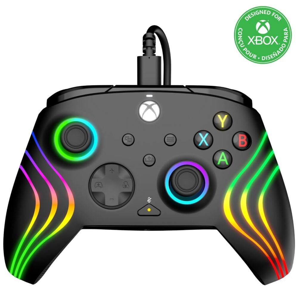 PDP Gaming Afterglow Wave Enhanced Wired Controller for Xbox Series X|S, Xbox One, Windows 10/11 PC, Advanced Programmable Gamepad, Customizable Lighting, Licensed by Microsoft, Companion App: Black - Image 2