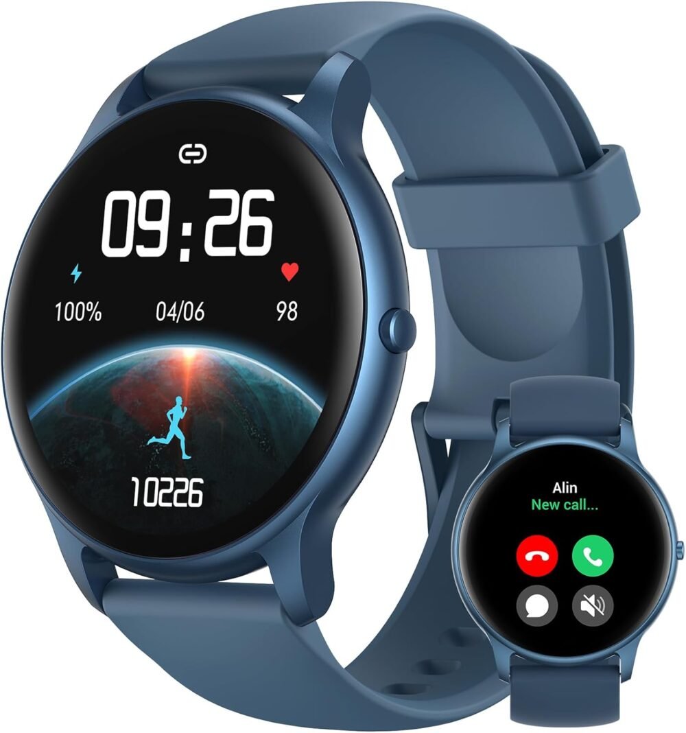 Parsonver Smart Watch for Men Women(Answer/Make Calls), Smartwatch for iOS Android Phones, Fitness Tracker with Heart Rate/SpO2/Sleep/Stress Monitor, Pedometer, IP68 Waterproof 100+ Sports Modes, Blue - Image 2
