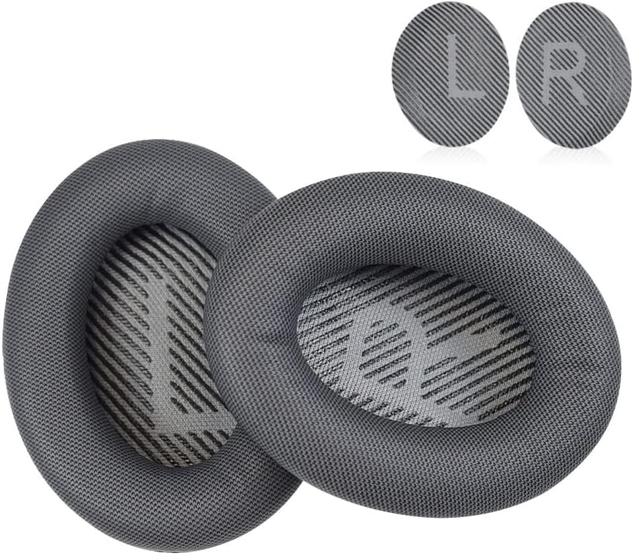 QC45 Earpads Replacement Fabric Ear Pads Memory Foam Cushion Cover Compatible with Bose QuietComfort 45 (QC45) QC35 II Wireless Noise Canceling Over-Ear Headphones (Dark Grey with Grey L/R) - Image 2