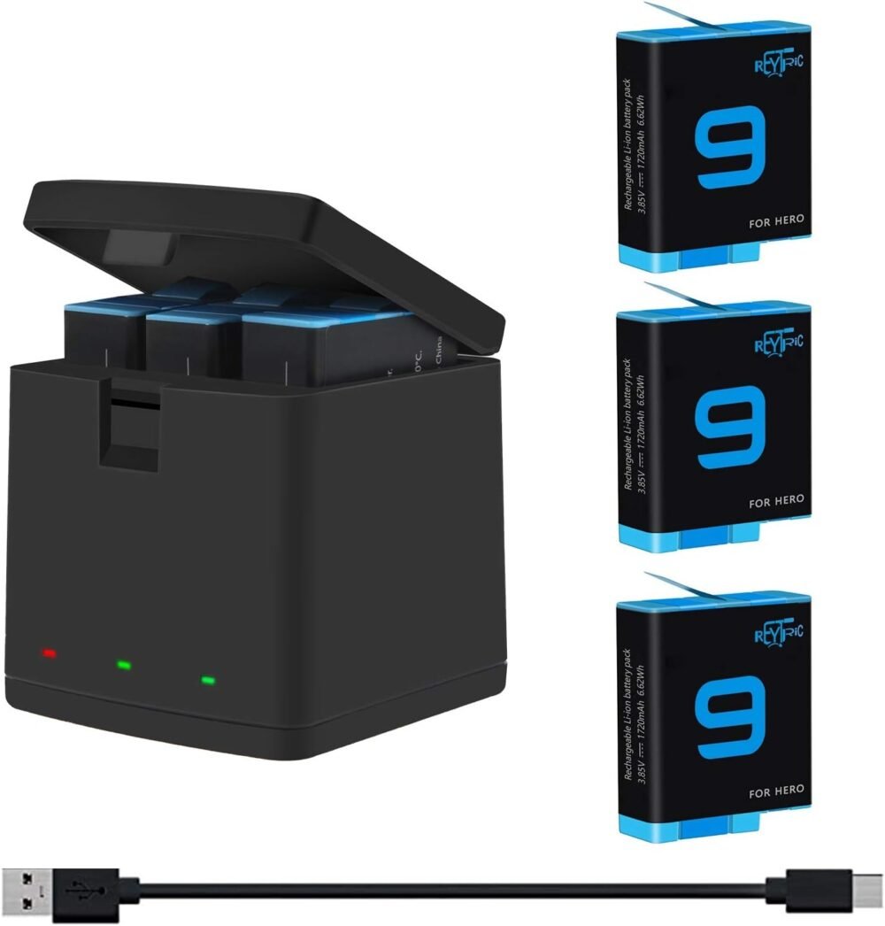 REYTRIC Hero 9 Replacement Batteries 3-Pack and 3-Channel USB Charger Compatible with GoPro Hero 9 Black AHDBT-901 (Fully Compatible with GoPro9 Battery and Charger) - Image 2