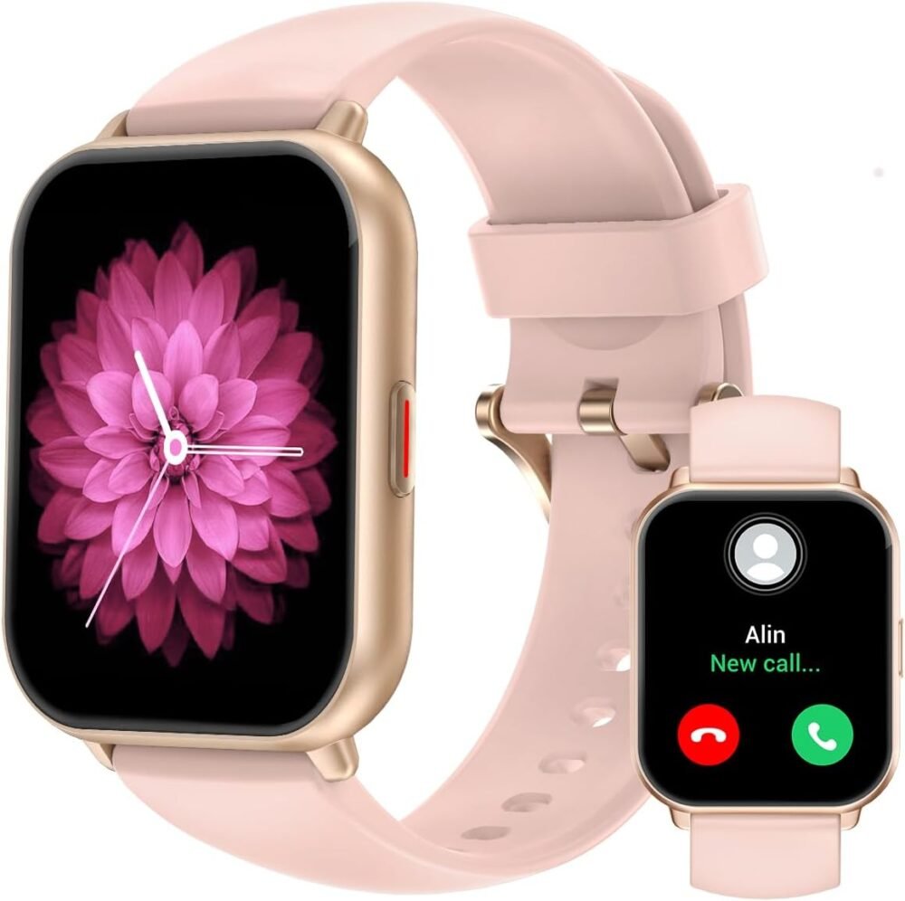 RUIMEN Smart Watches for Men Women (Answer/Make Calls), 1.8" Smartwatch for iOS/Android Phones, Fitness Tracker Watch with Heart Rate/Sleep Monitor Pedometer Waterproof (2 Bands Included), Pink - Image 2