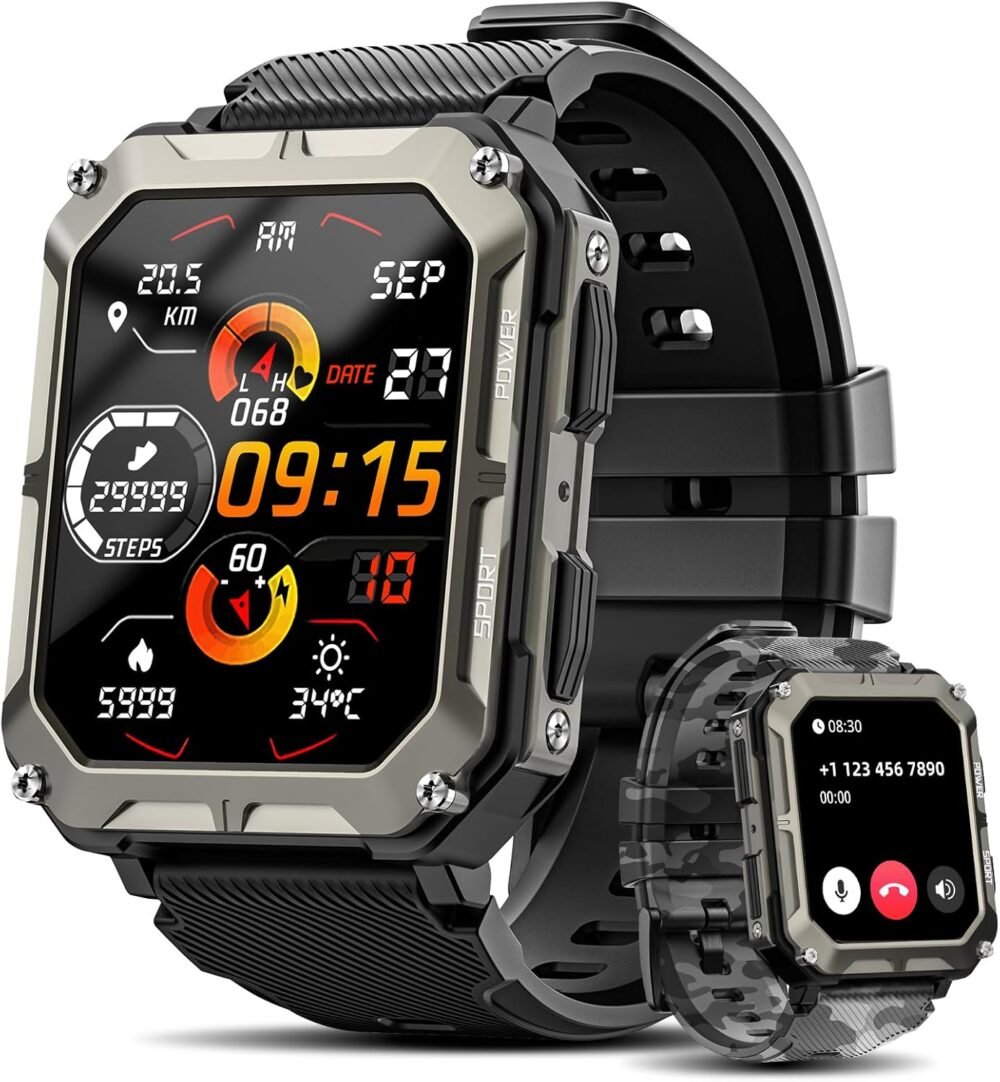 Rgthuhu Military Smart Watches for Men (Answer/Make Call), 100M Waterproof Rugged Smart Watch for Android Phones and iPhone, 1.9" Outdoor Sports Fitness Tracker with Heart Rate, Sleep Monitor, Black - Image 2