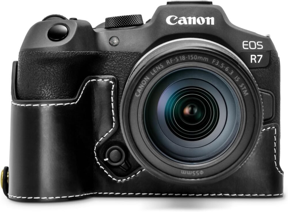 Rieibi EOS R7 Case - Quality PU Leather Half Case for Canon EOS R7 Mirrorless Camera - Grip Case for Canon EOSR7 - Black - Image 2