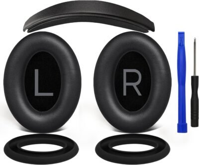 SOULWIT Ear Pads Cushions + Headband + Silicone Earpads Cover Protector, Replacement Kit for Bose QuietComfort 45 (QC45)/Quiet Comfort 35 (QC35, QC35II)/QC SE/New QC Wireless Headphones - Black - Image 2