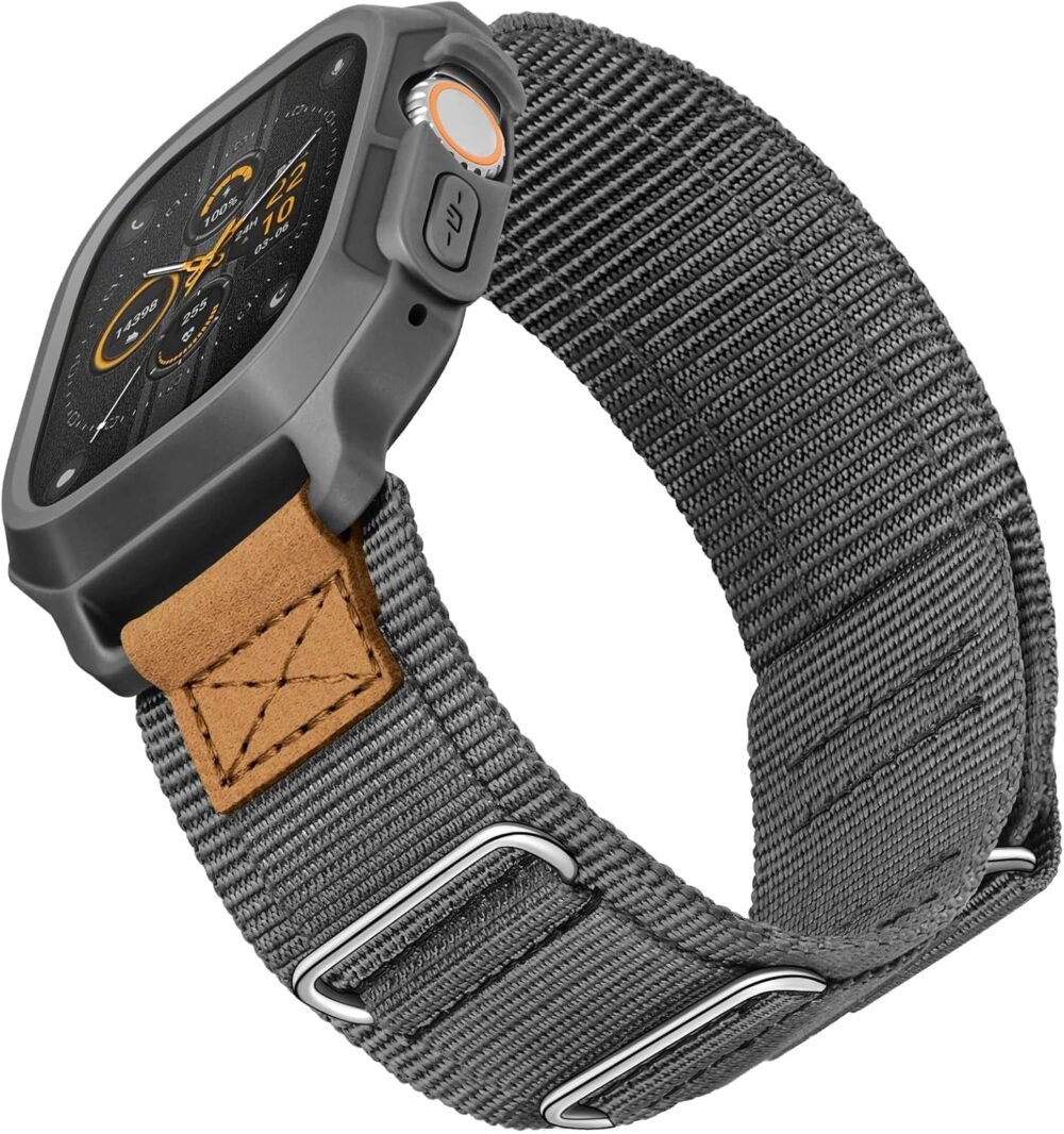 SUNFWR Bands Compatible with Apple Watch 49mm Ultra/Ultra 2 with Case,Rugged Nylon Sport Apple Watch Strap with Protective Cover for iwatch for Men(Grey) - Image 2