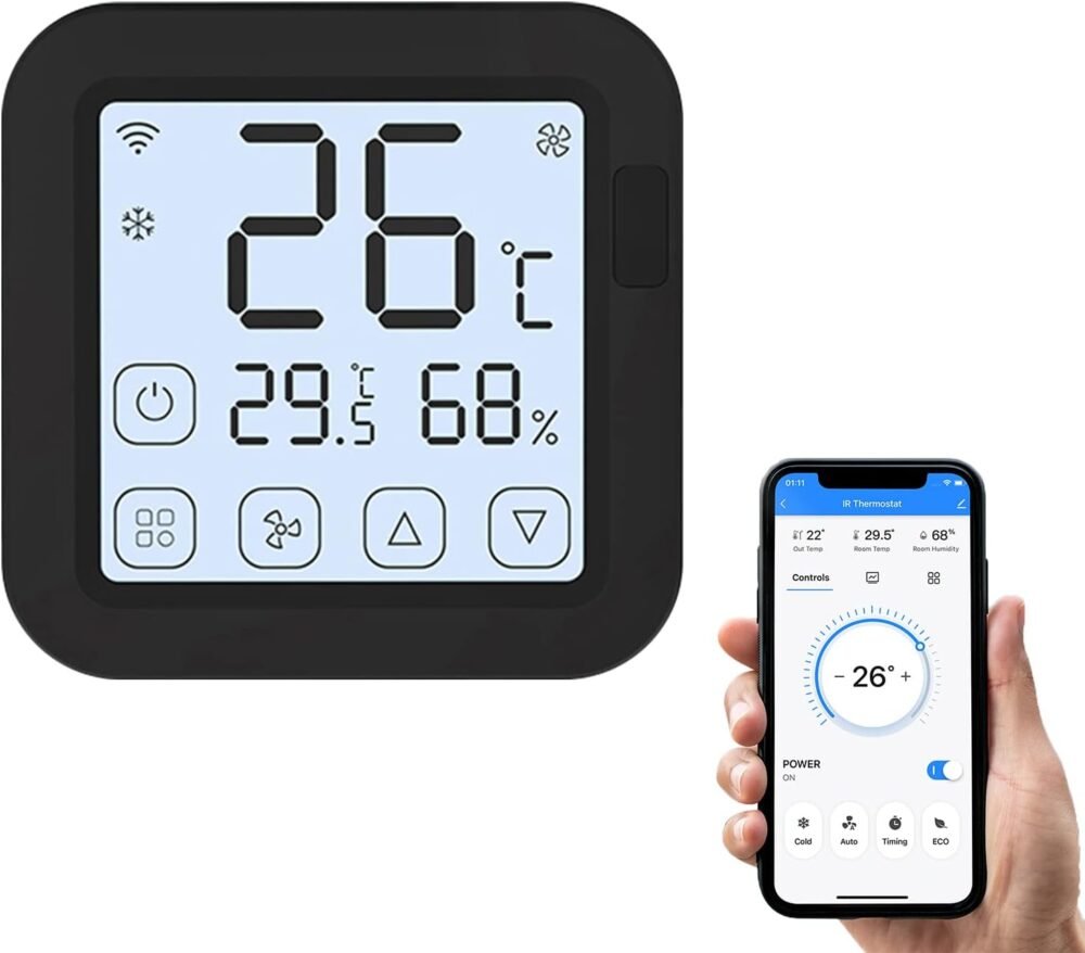 Smart IR ler,Smart IR Air Conditioner Controller Thermostat with LCD Display App Control Temperature Humidity Sensor Monitor Compatible with Alexa Home for Mini Split Portable AC - Image 2