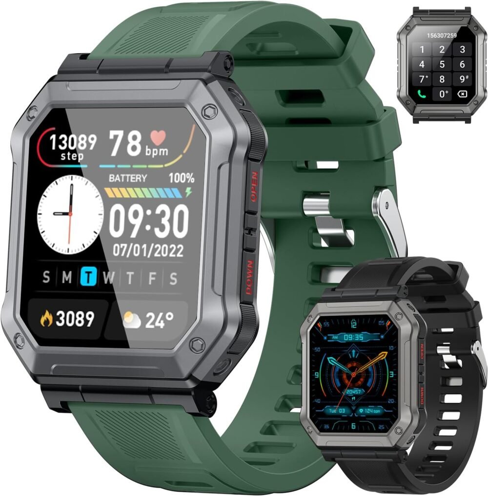 Smart Watch for Men Fitness Tracker: Military Smart Watches for Men Digital Mens Watches Make/Answer Call Running Waterproof Smartwatch Android Phones iPhone Samsung Compatible Heart Rate Monitor - Image 2