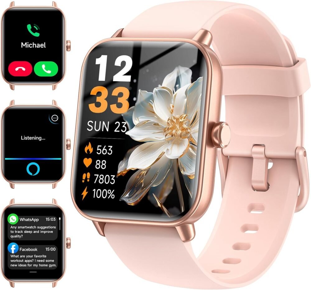 Smart Watches for Women Android & iPhone, Alexa Built-in, 1.8" Fitness Tracker with Answer/Make Calls, IP68 Waterproof Fitness Watch,Heart Rate, Sleep, SpO2 Monitor,Pedometer, Pink - Image 2