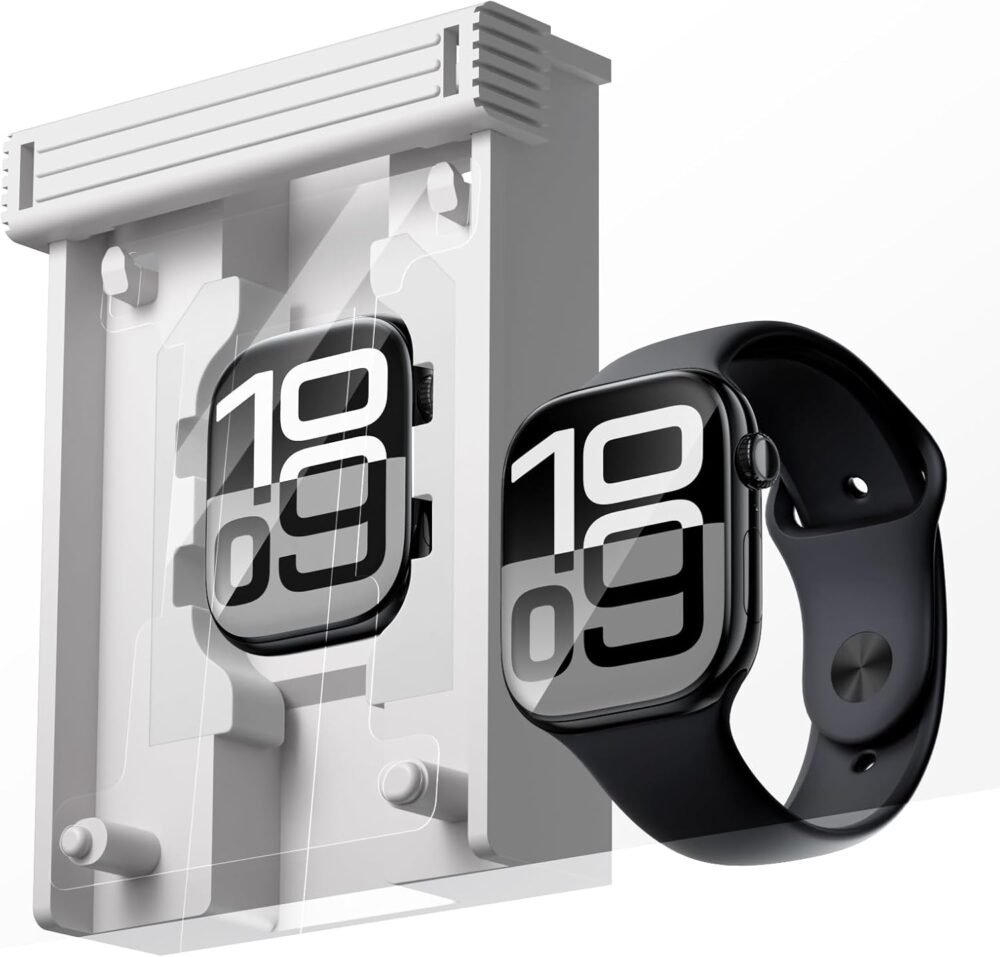 Smiling 2 Pack Screen Protector Compatible with Apple Watch Series 10 46mm, [Automatic Align Tech] Easy Installation, Anti-Scratch Flexible PMMA Film, Strong Asorption Screen Protector, Bubble Free - Image 2