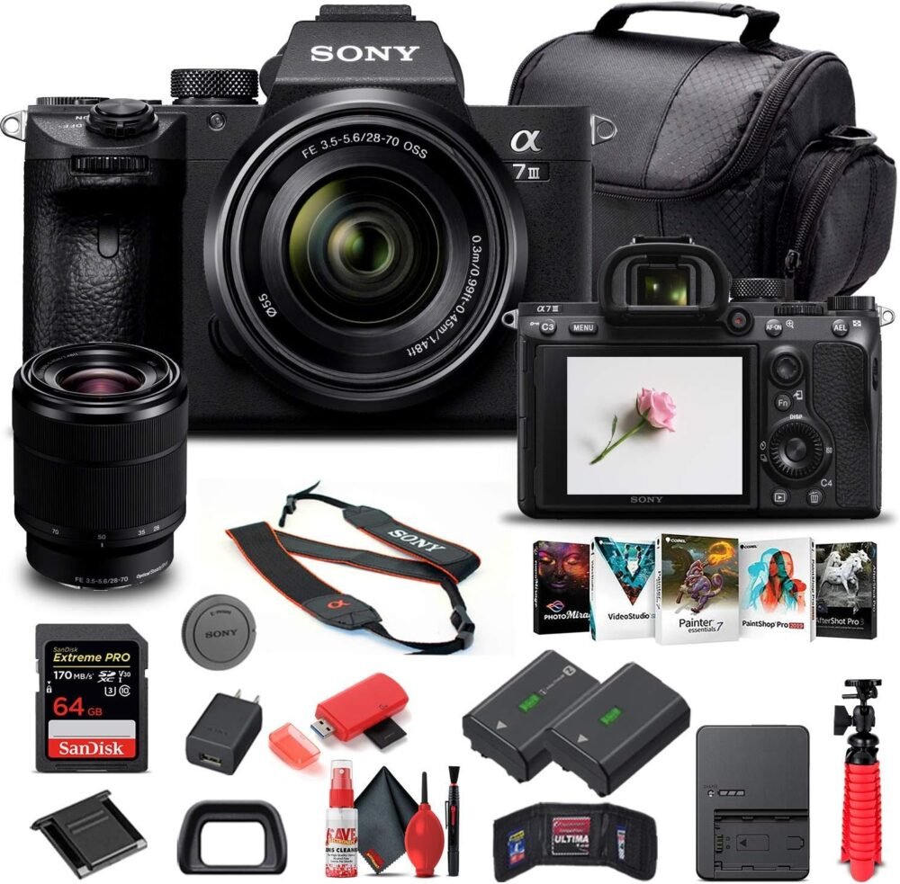 Sony Alpha a7 III Mirrorless Digital Camera with 28-70mm Lens (ILCE7M3K/B) + 64GB Memory Card + NP-FZ-100 Battery + Corel Photo Software + Case + External Charger + Card Reader + More (Renewed) - Image 2