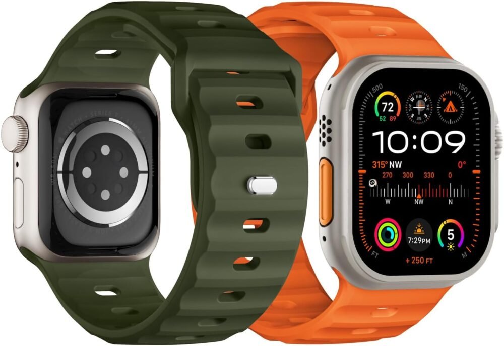 Sport Bands Compatible with Apple Watch Ultra 2 Band/Apple Watch Ultra Band 49mm 45mm 44mm 42mm for Men, Soft Silicone Wristbands Waterproof Replacement Strap for iWatch Series 9 8 7 6 5 4 SE, 2 Pack - Image 2