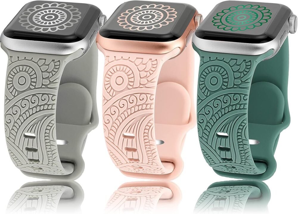 TOYOUTHS 3 Pack Boho Engraved Bands Compatible with Apple Watch Bands 42/41/40/38mm Women Men, Bohemian Pretty Sport Soft Silicone Fancy Dressy Straps for iWatch Series 10/9/SE/8/7/6/5/4/3/2/1 - Image 2