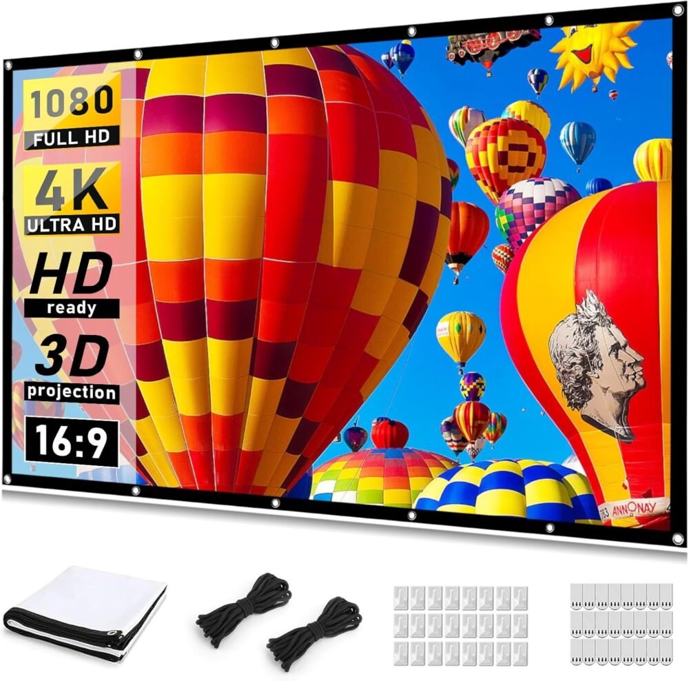 Taotique Projector Screen 120 inch, Movie Projector Screen 16:9 Foldable and Portable Anti-Crease Indoor Outdoor Projection Double Sided Video Projector Screen for Home, Party, Office, Classroom - Image 2
