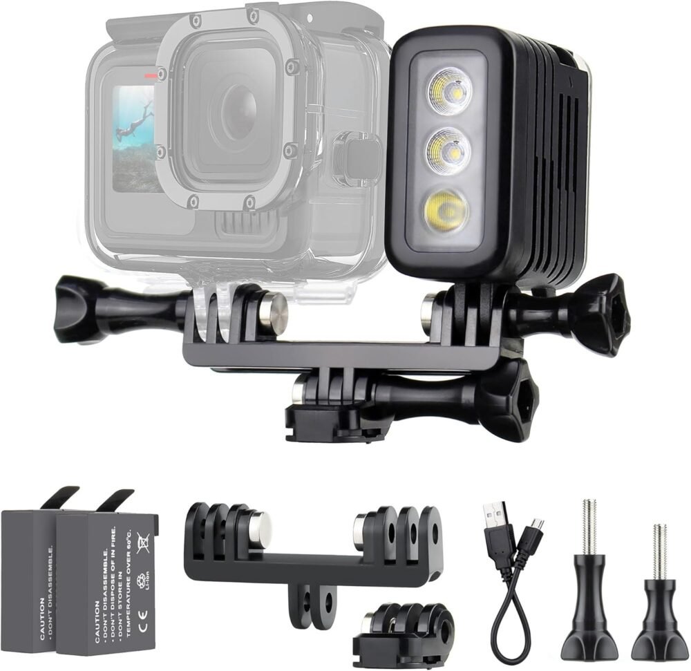 Underwater Light Dive Lights 164FT 3 Modes High Power Dimmable Waterproof LED Video Fill Night Light for Gopro Hero 13 12 11 10 9 8 7 6 5 4 3+ 3 Black DJI OSMO Action 5 Pro 4 3 Insta360 - Image 2