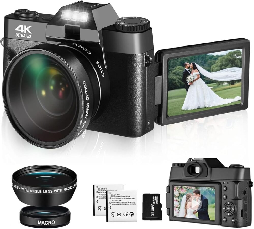 Upgrade 4K Digital Camera for Photography and Video, 16X 48MP Auto-Focus Vlogging Camera for YouTube with SD Card Anti-Shake Compact Camera for Travel with 3" 180° IPS Flip Scree (2 Batteries) - Image 2
