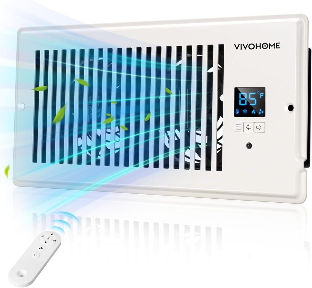 VIVOHOME 4"x10" Smart Vent Register Booster Fan with Intelligent Thermostat & 10-Speed Remote Control - Heating/Cooling AC Vent Booster for Room, Floor, Wall - White - Image 2