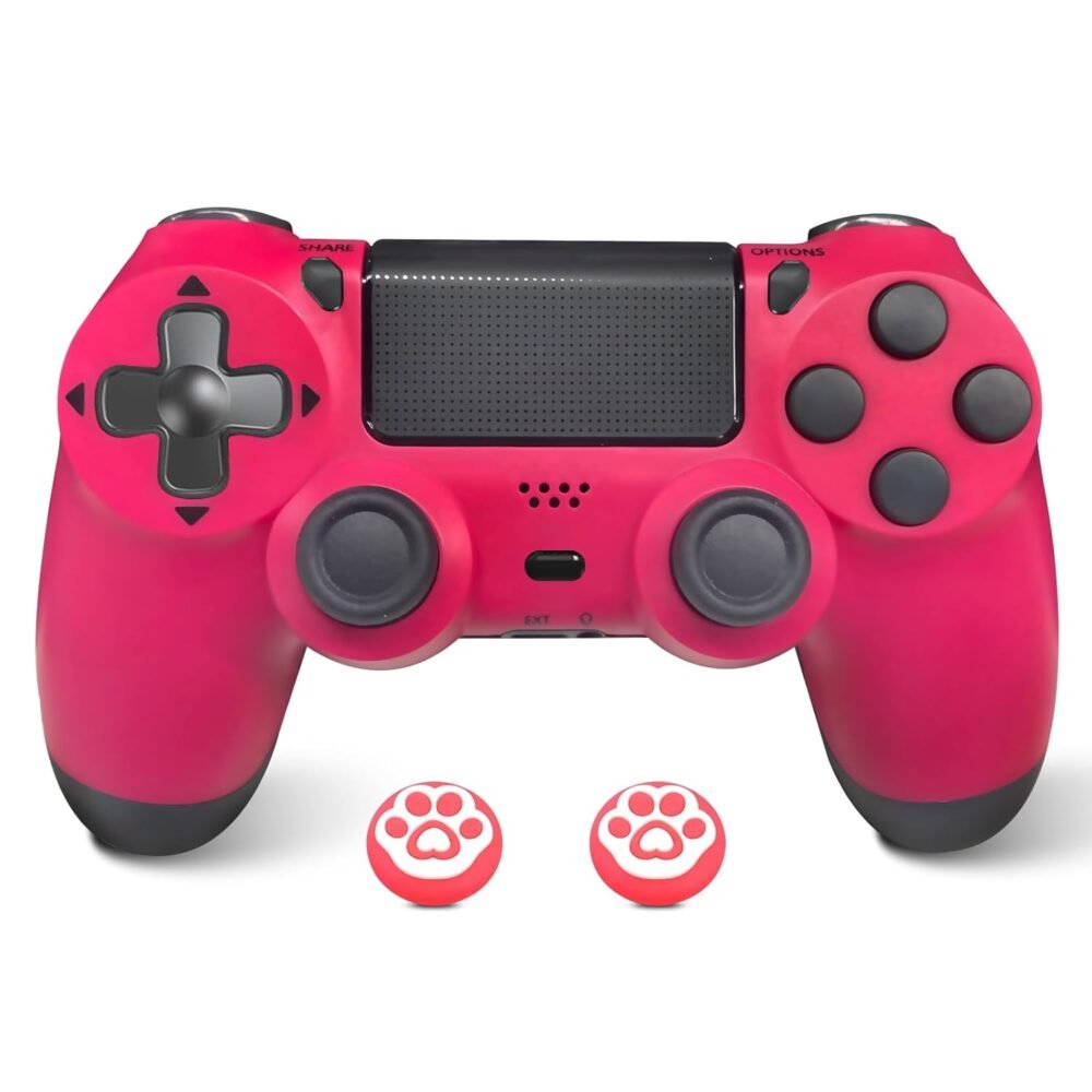 Wireless Controller for PS4 Pink with Thumb Caps, Game Remote Controller for PS4/Slim/Pro/PC with Dual Vibration/6-Axis Gyro/3.5mm Audio Jack/Touch Pad/USB-C Port and Cable/1000mAh Battery - Image 2