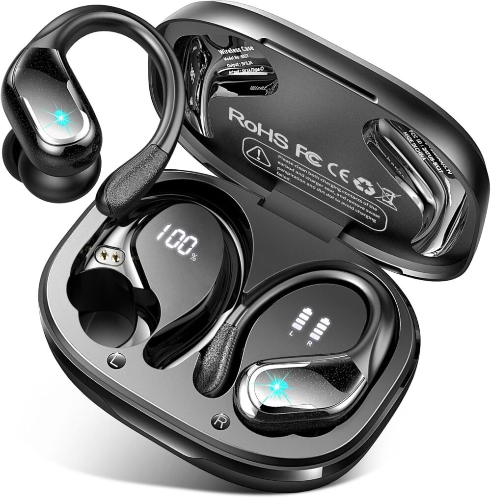 Wireless Earbud, 75Hrs Bluetooth 5.4 Headphones IP7 Waterproof for Sport, Running Wireless Earphones with ENC Noise Cancelling Mics, Deep Bass Over Ear bud with Earhooks for Android, iOS, Workout, Gym - Image 2