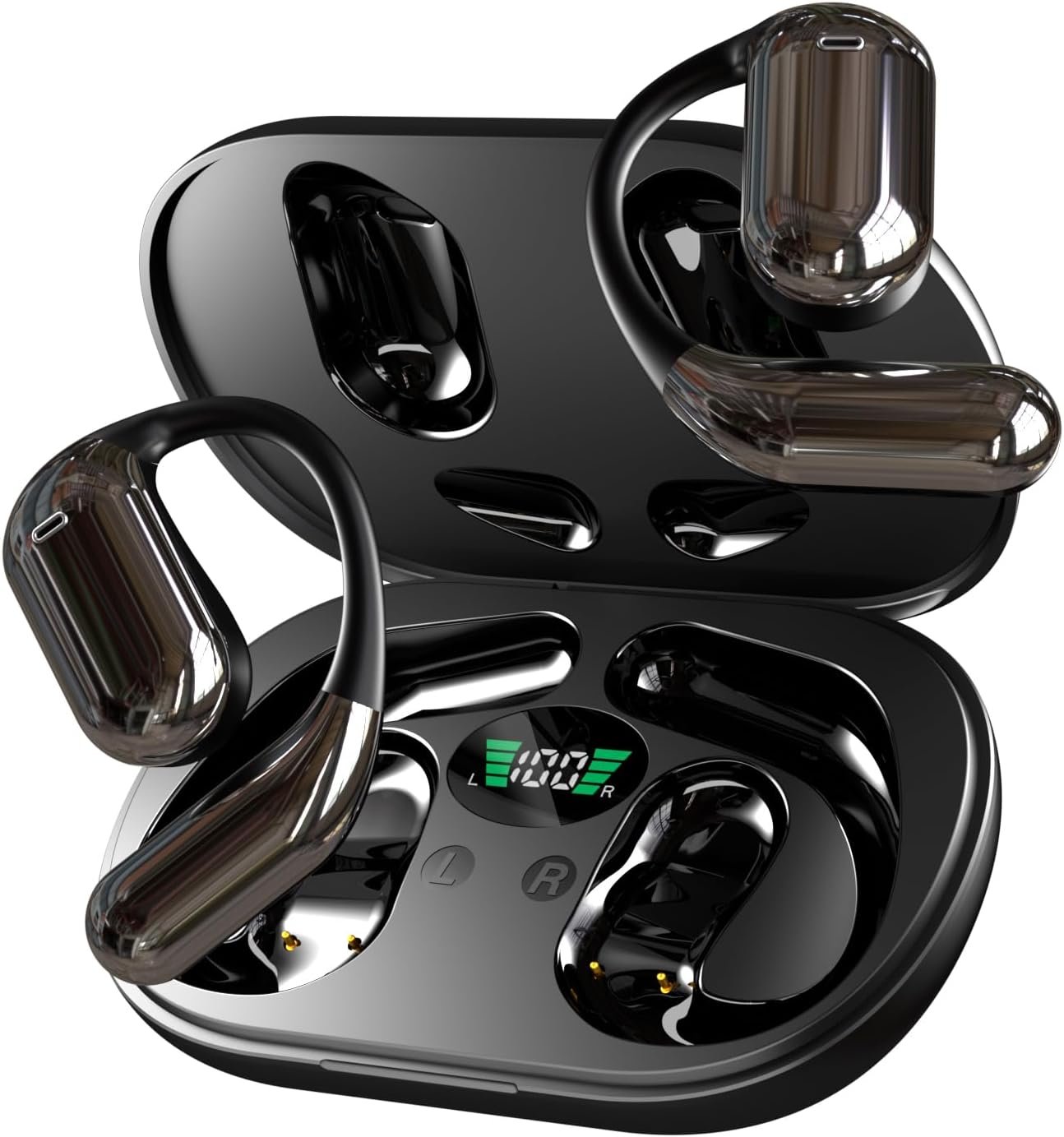 Wireless Earbuds Bluetooth Earbuds Built-in Mic with Ear Hooks 50H Playtime Ear Buds LED Display Charging Case Waterproof Design for Running Fitness - Image 2