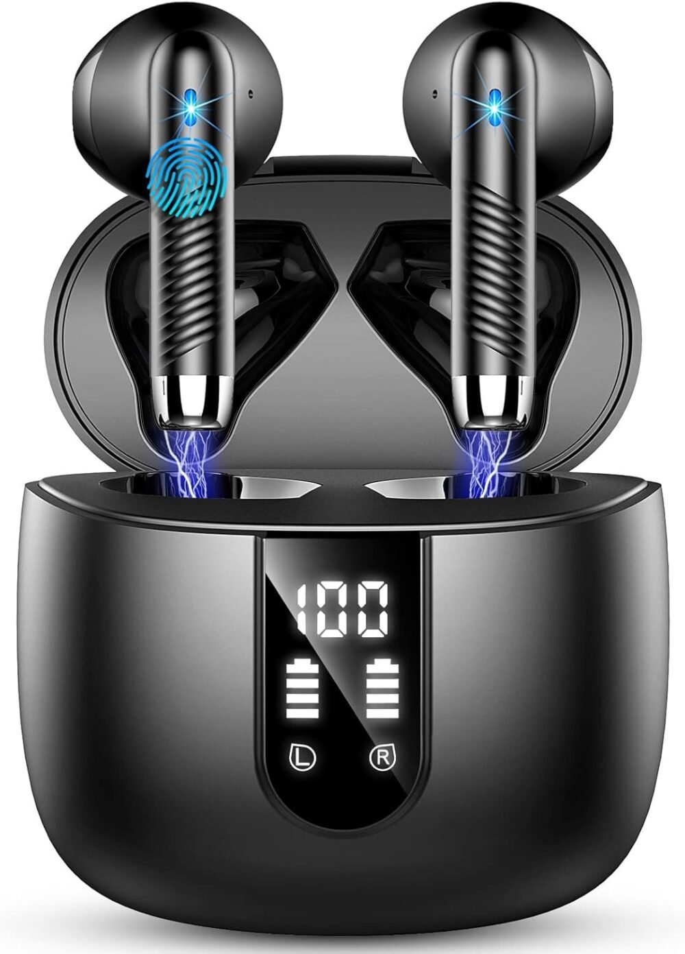 Wireless Earbuds, Bluetooth Headphones V5.4 Stereo Bass Ear buds with ENC Noise Cancelling Mics, 40H Bluetooth Earbuds with LED Display Charging Case, IP7 Waterproof Earphones for Android iOS, Black - Image 2