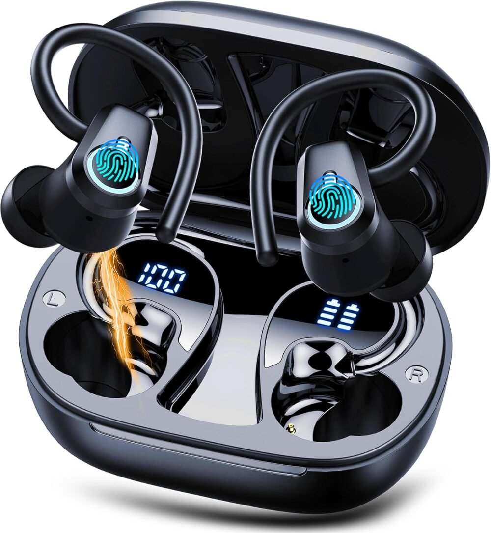Wireless Earbuds, Sport Headphones Bluetooth 5.3, Ear buds Wireless Earbuds Bluetooth, 50H Playtime HD Stereo Noise Cancelling Headphones, Dual LED Display IP7 Waterproof Running Earphones, Deep Black - Image 2