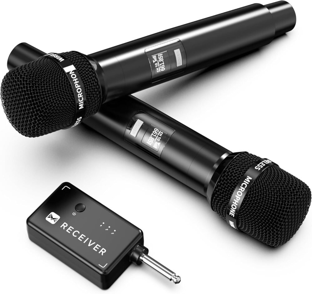 Wireless Microphones, Wireless Microphone with One-to-One Chip Connection, 40H Rechargeable Battery, 200FT Range, Plug and Play, Ergonomic Design,Less Latency Microphone for Singing, Speech, Party - Image 2