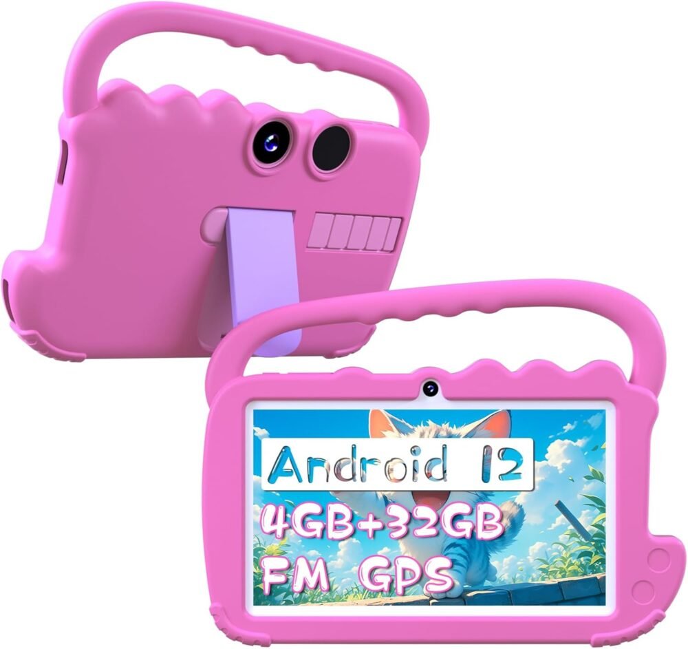 YQSAVIOR Kids Tablet, 7inch 4 GB RAM | Android 12 | 32GB ROM | Bluetooth, IPS Screen, Parental Control, Dual Camera, Shockproof Case | Educational, Games, Pink Case - Image 2
