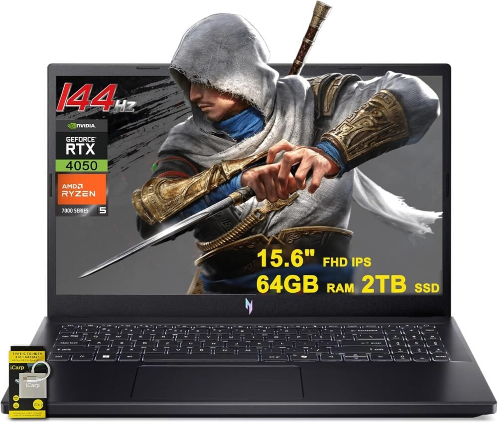 acer Nitro V 15 Gaming Laptop 15.6" FHD IPS 144Hz AMD 6-core Ryzen 5 7535HS 64GB RAM 2TB SSD GeForce RTX 4050 Backlit USB-C Win11 w/ICP Accessory - Image 2