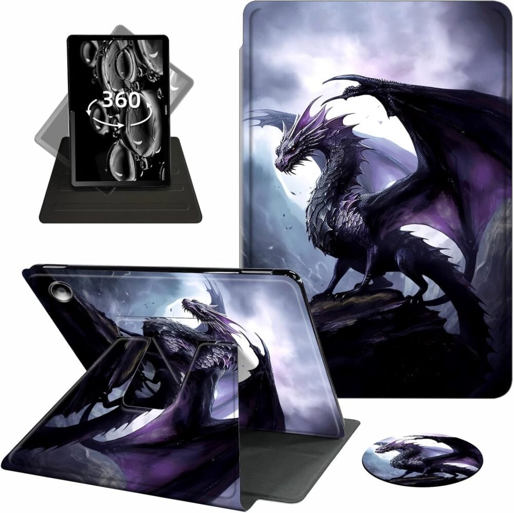 for Amazon Fire Max 11 Tablet Case,(13th Generation, 2023 Release) 360 Degree Rotating Swivel PU Leather Stand Flip Folio Cover with Auto Wake/Sleep Case for Fire Max 11,Cool Purple Dragon - Image 2
