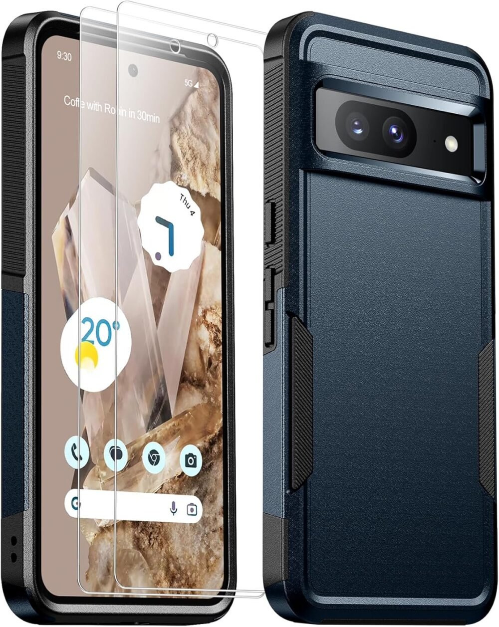 for Google Pixel 8 Case, with [2 Pcs Screen Protectors] [10FT Drop Protection] Dual Layer Full Body Heavy Duty Protective Case for Google Pixel 8 6.2 inch, Dark Blue - Image 2
