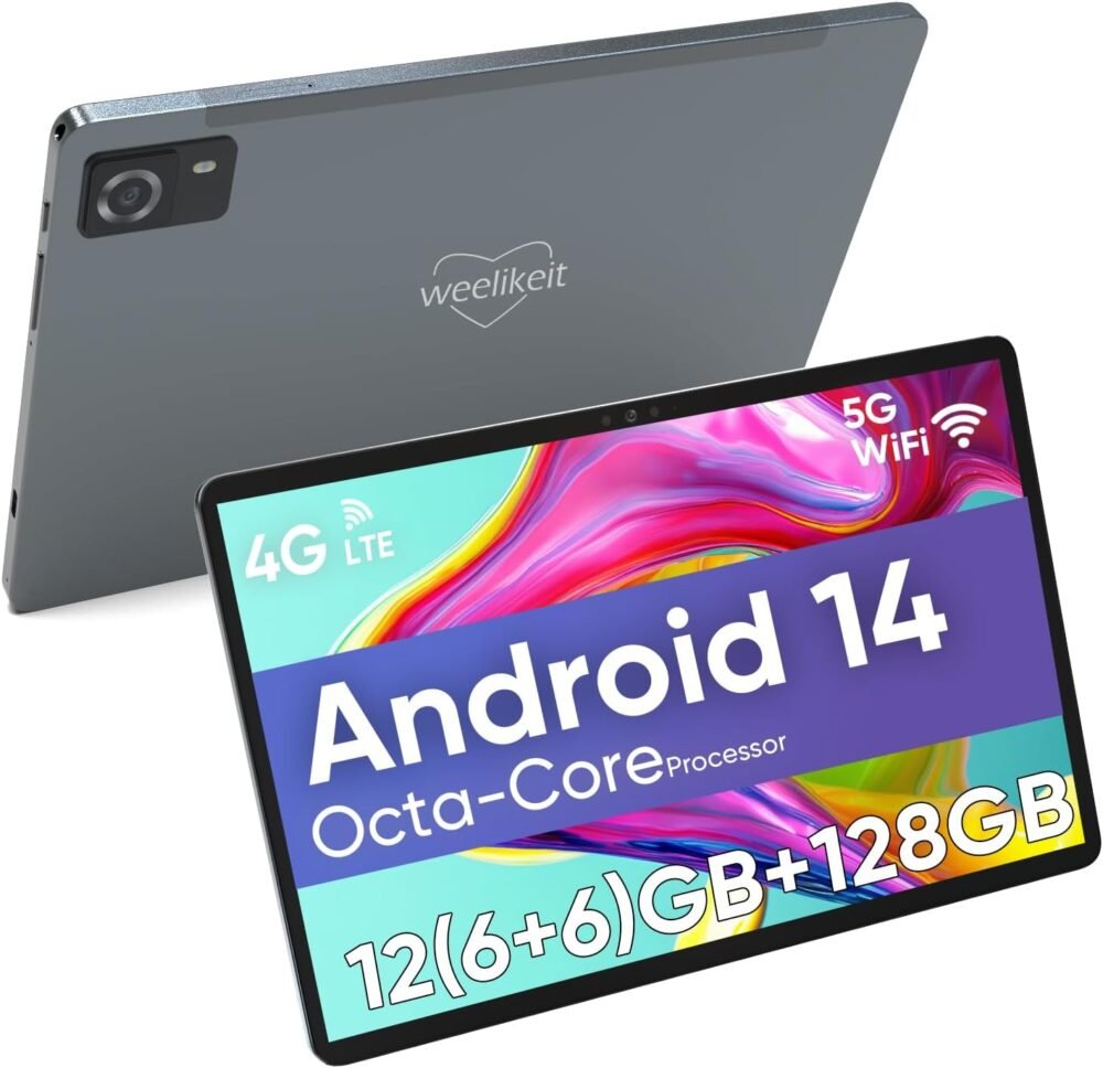 weelikeit Tablet 10 inch, Android 14 Tablets with Octa-Core Processor 14GB(6+8) RAM 128GB ROM, 1200x1920 FHD Screen, 5G WiFi, 5MP+13MP Dual Camera, Bluetooth 5.0, 7000mAh Battery (Gray) - Image 2