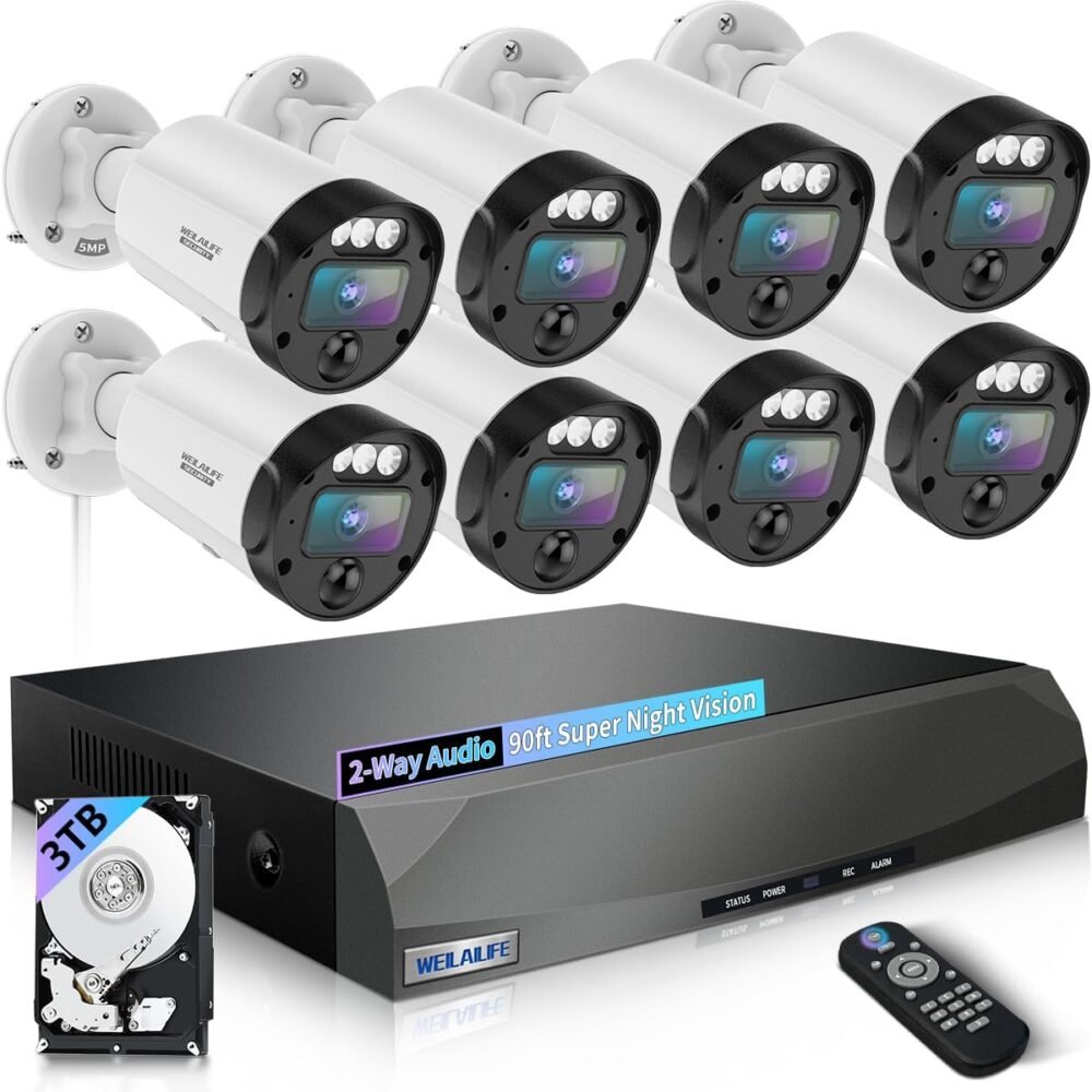 【130° Ultra Wide-Angle & 2-Way Audio】 Outdoor Wired Security Camera System, Wired Home Security Camera System, Home Video Surveillance System - Image 2