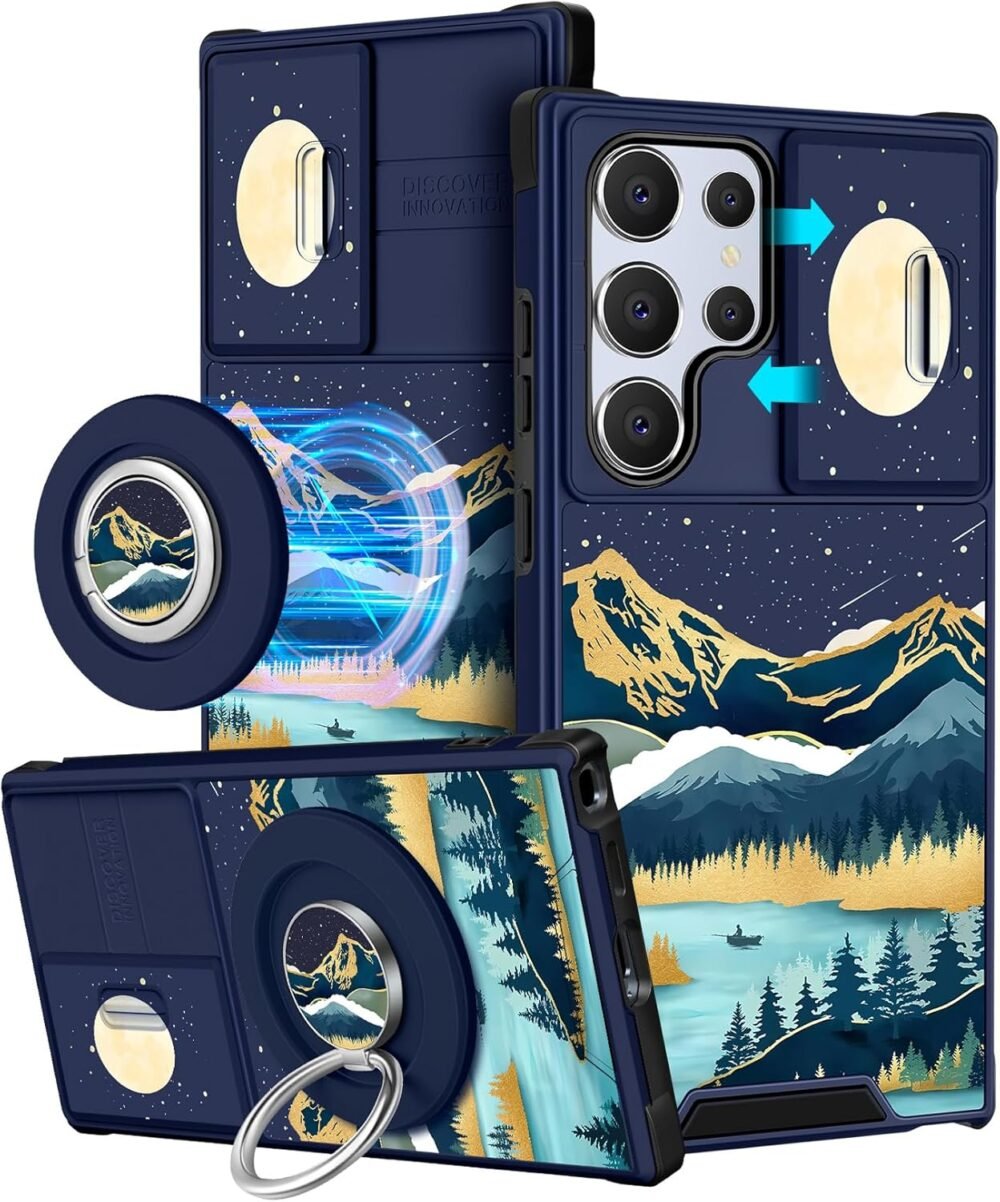 【2in1 for Samsung Galaxy S24 Ultra Case Women Cute Girls Phone Cover Girly Aesthetic Mountain Unique Design Camera Cover Compatible with MagSafe Ring Holder Stand Funda for S24 Ultra - Image 2