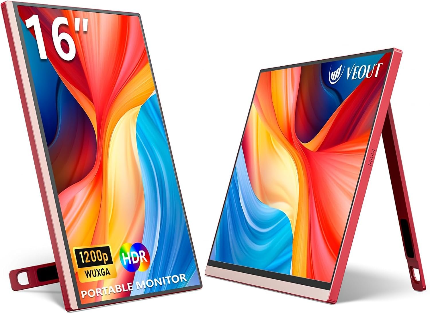 16Inch Pink Portable Monitor for Laptop, 1920x1200P IPS 16:10 Computer External Screen, 100% sRGB Stand Support Freesync, for Girl Phone, PC Home Use - Image 2