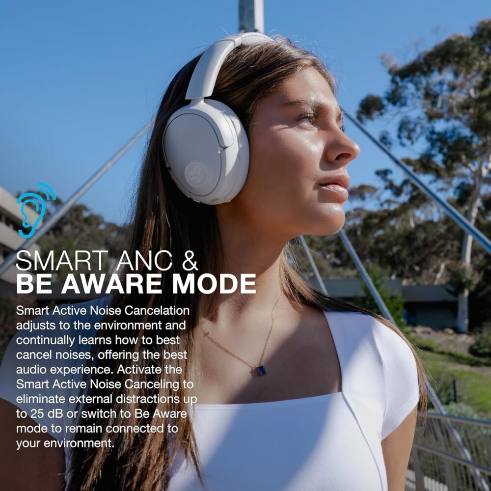 JLab JBuds Lux ANC Wireless Headphones, Cloud White, Hybrid Active Noise Cancelling, Customizable Sound, Spatial Audio Compatible, Premium Over-Ear Bluetooth Headset - Image 4
