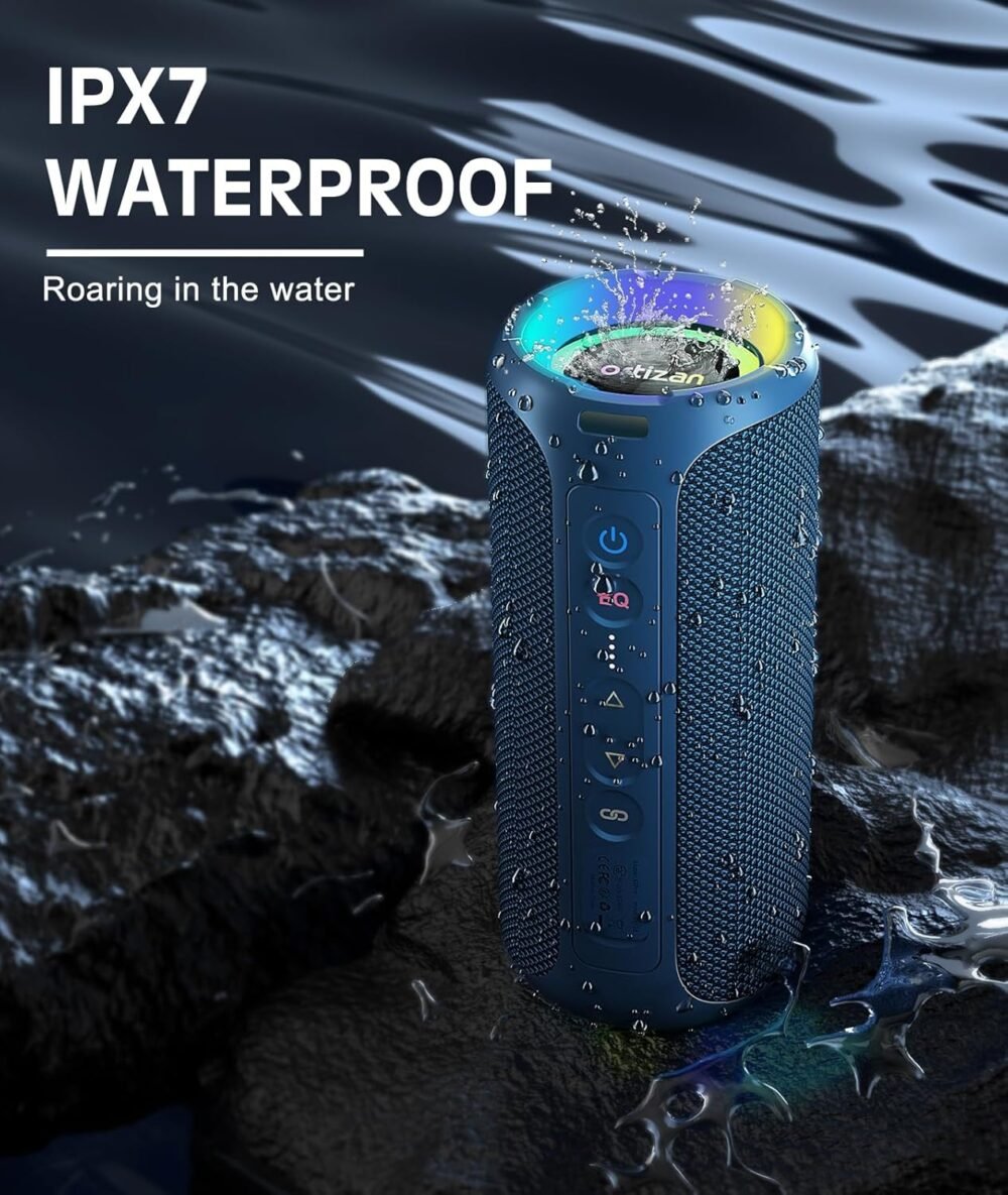 Ortizan Bluetooth Speaker, Portable with Big Audio, Wireless Stereo, 40W Deep Bass, RGB Light, BT5.3, Waterproof Shower Speakers for Outdoor/Beach/Home, Electronic Gift, Blue - Image 4