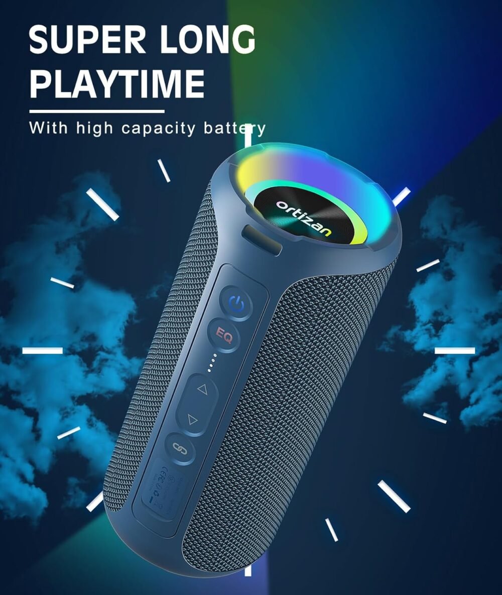 Ortizan Bluetooth Speaker, Portable with Big Audio, Wireless Stereo, 40W Deep Bass, RGB Light, BT5.3, Waterproof Shower Speakers for Outdoor/Beach/Home, Electronic Gift, Blue - Image 6