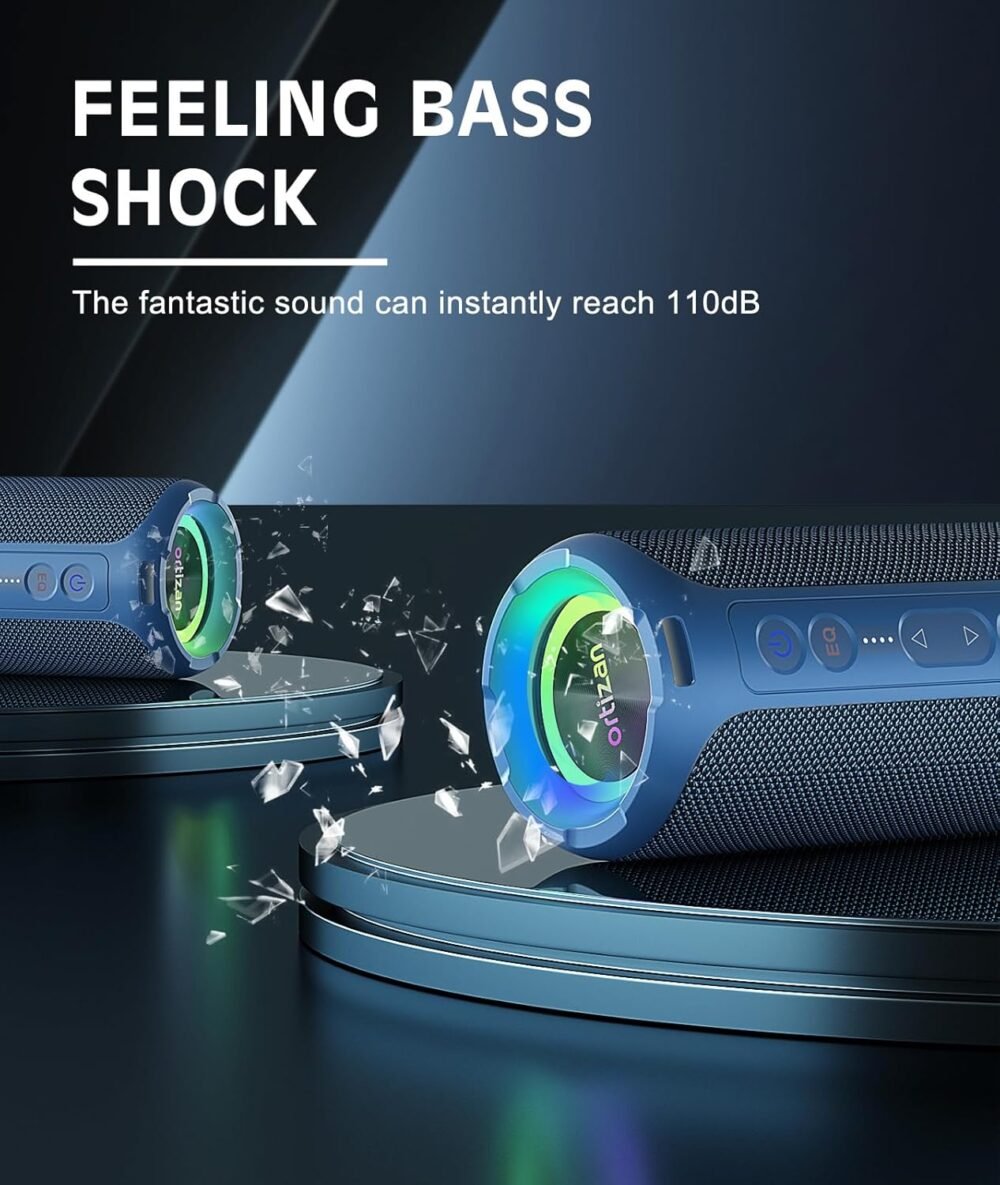 Ortizan Bluetooth Speaker, Portable with Big Audio, Wireless Stereo, 40W Deep Bass, RGB Light, BT5.3, Waterproof Shower Speakers for Outdoor/Beach/Home, Electronic Gift, Blue - Image 7