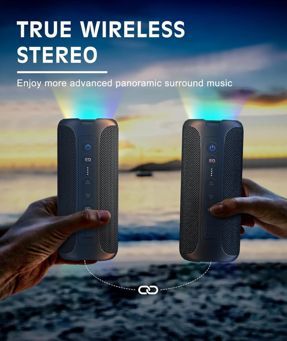 Ortizan Bluetooth Speaker, Portable with Big Audio, Wireless Stereo, 40W Deep Bass, RGB Light, BT5.3, Waterproof Shower Speakers for Outdoor/Beach/Home, Electronic Gift, Blue - Image 8